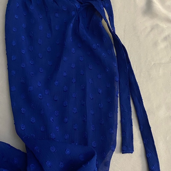 Blousology Blouse Sheer Tie Sleeve Smocked Hem Royal Blue Relaxed Fit Size L - Picture 6 of 8